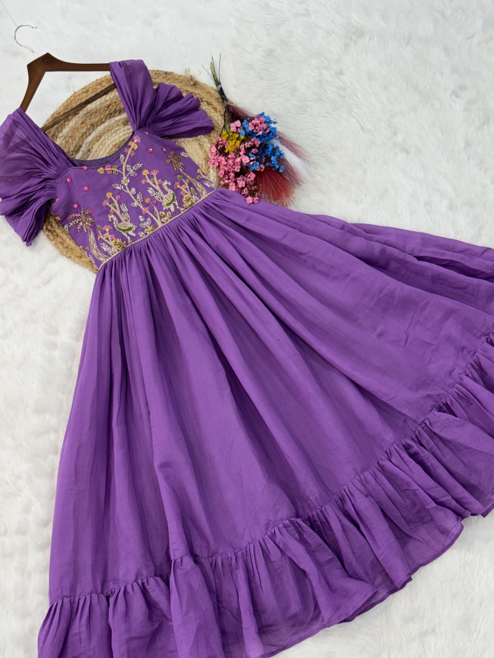 Premium Beads Embroidered Chanderi Gown