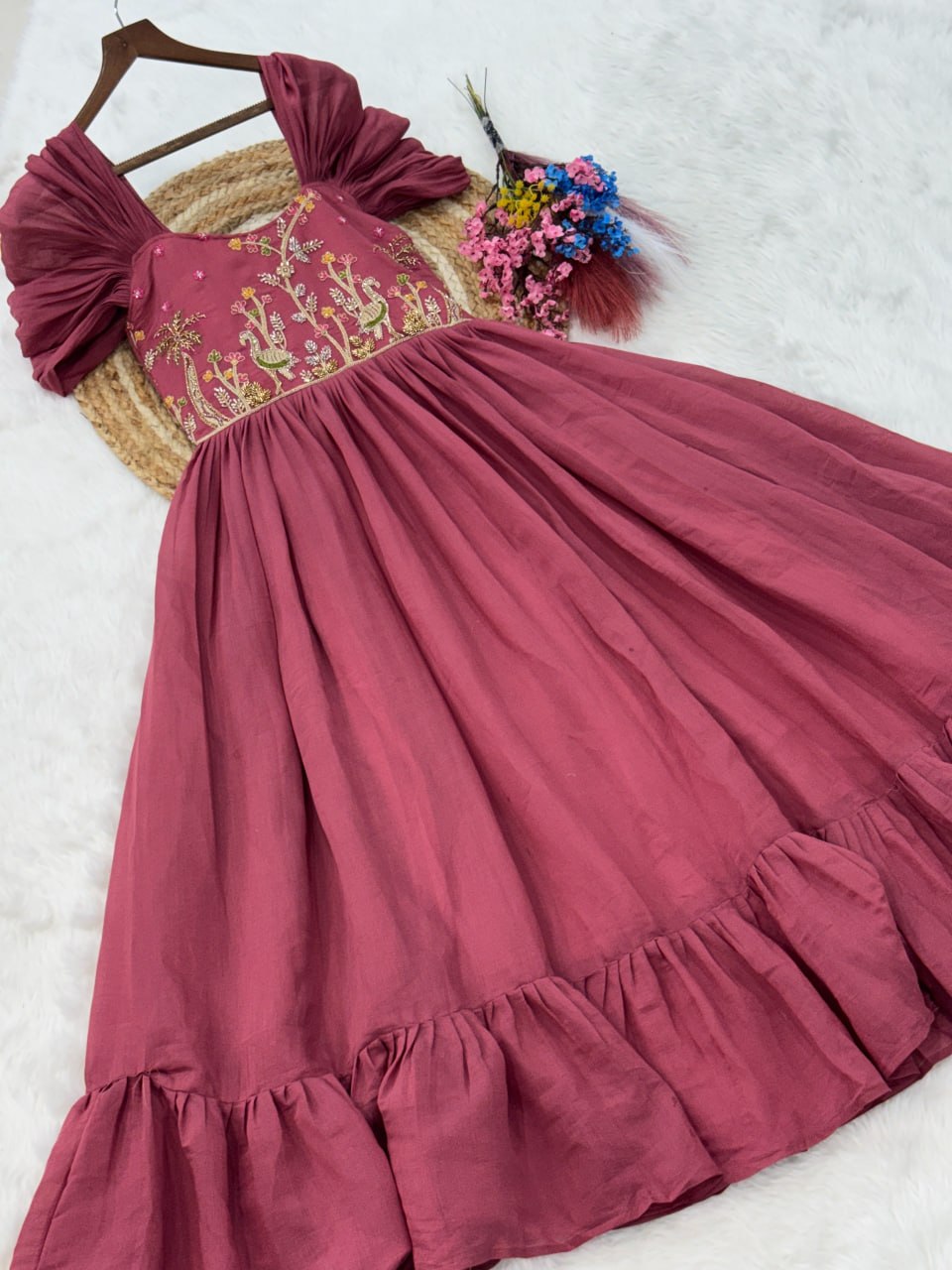 Premium Beads Embroidered Chanderi Gown