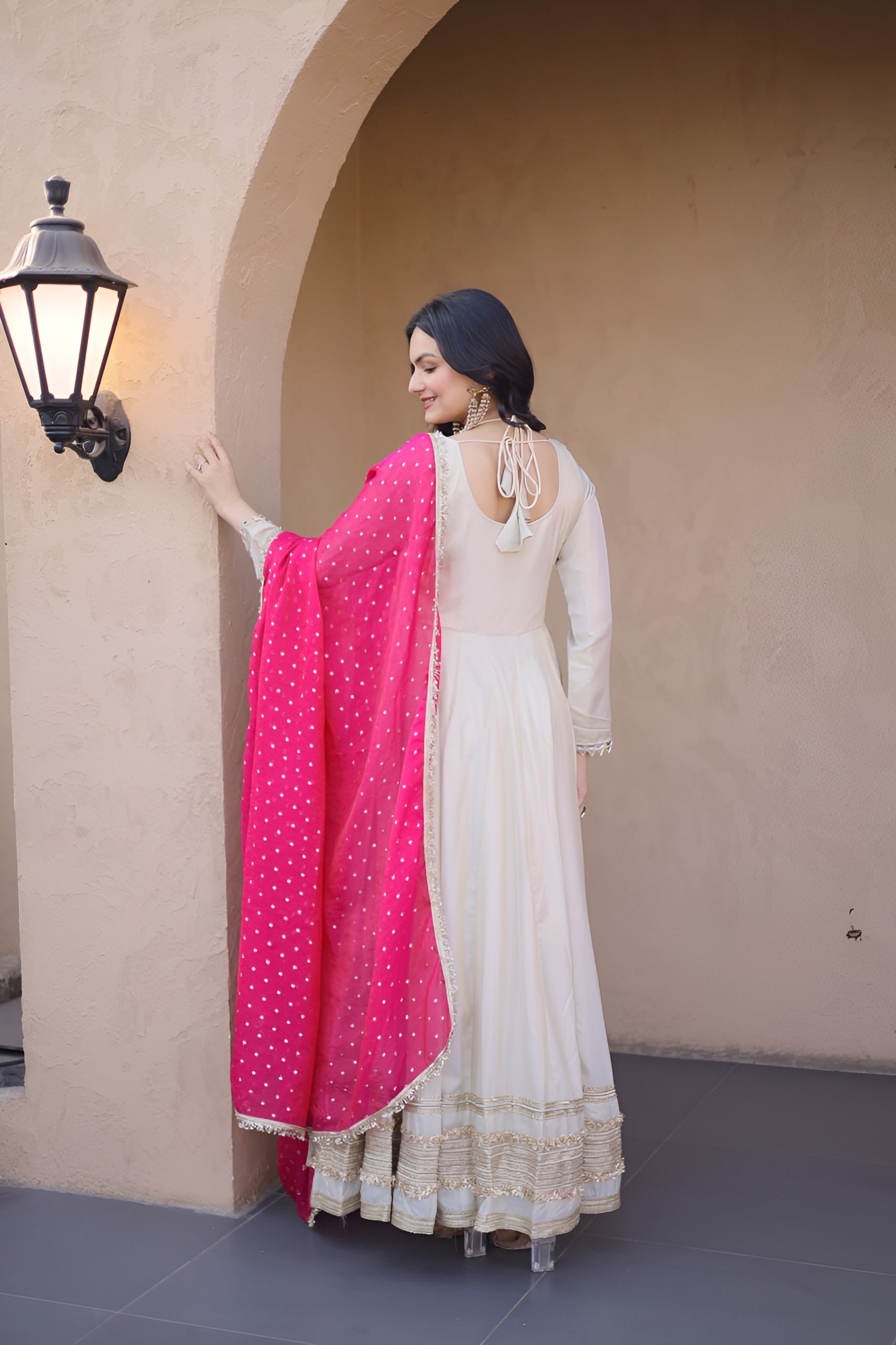 Designer Mirror Work Ethnic Gown With Dupatta
