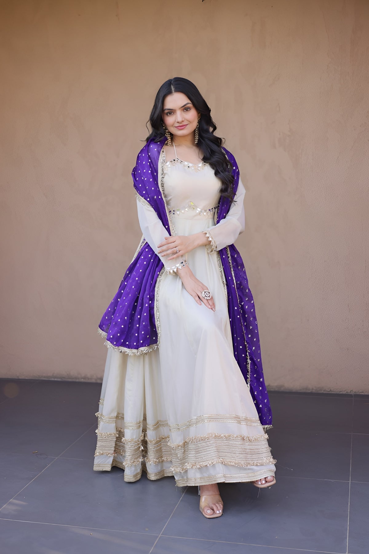 Designer Mirror Work Ethnic Gown With Dupatta