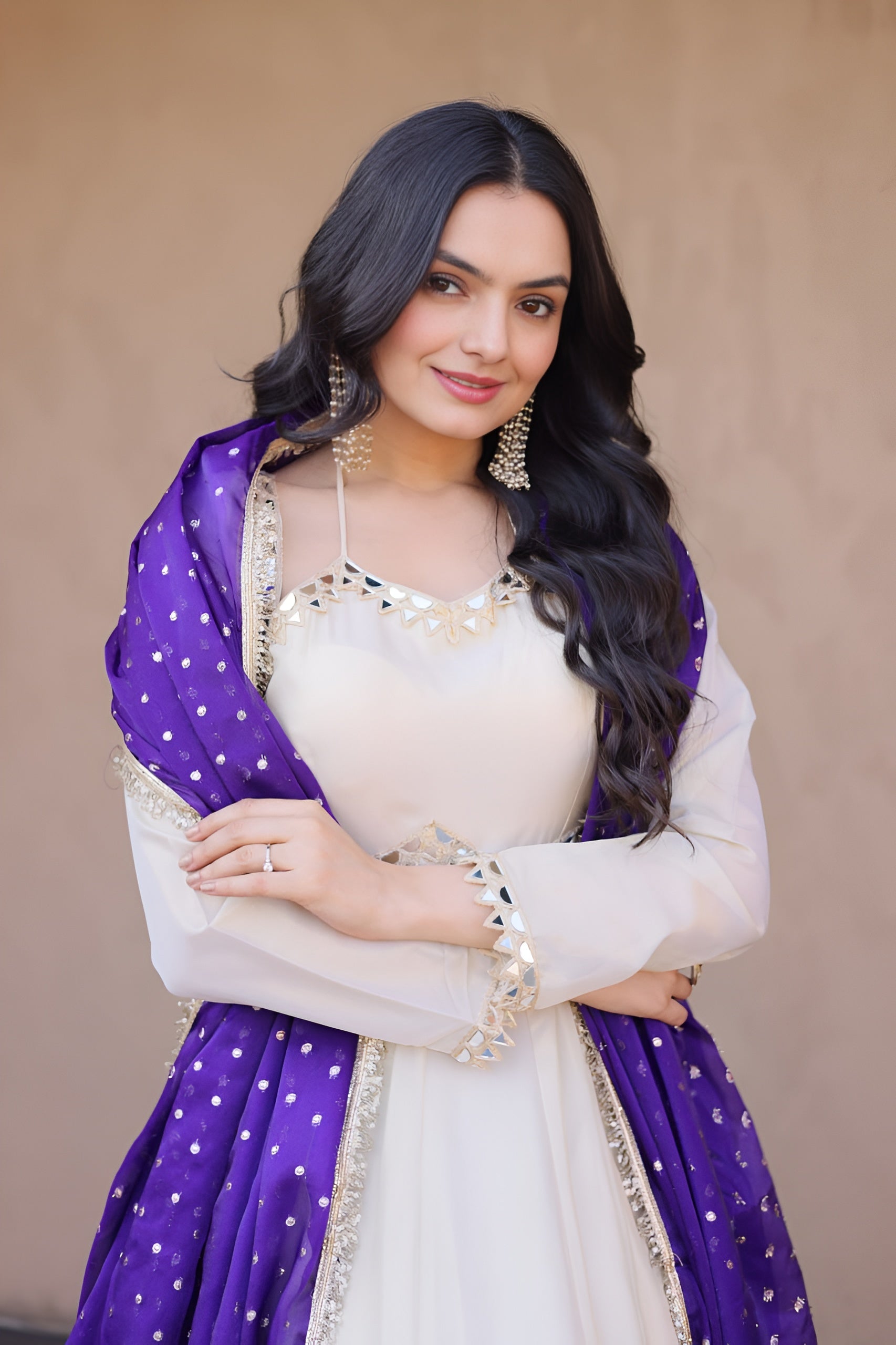 Designer Mirror Work Ethnic Gown With Dupatta