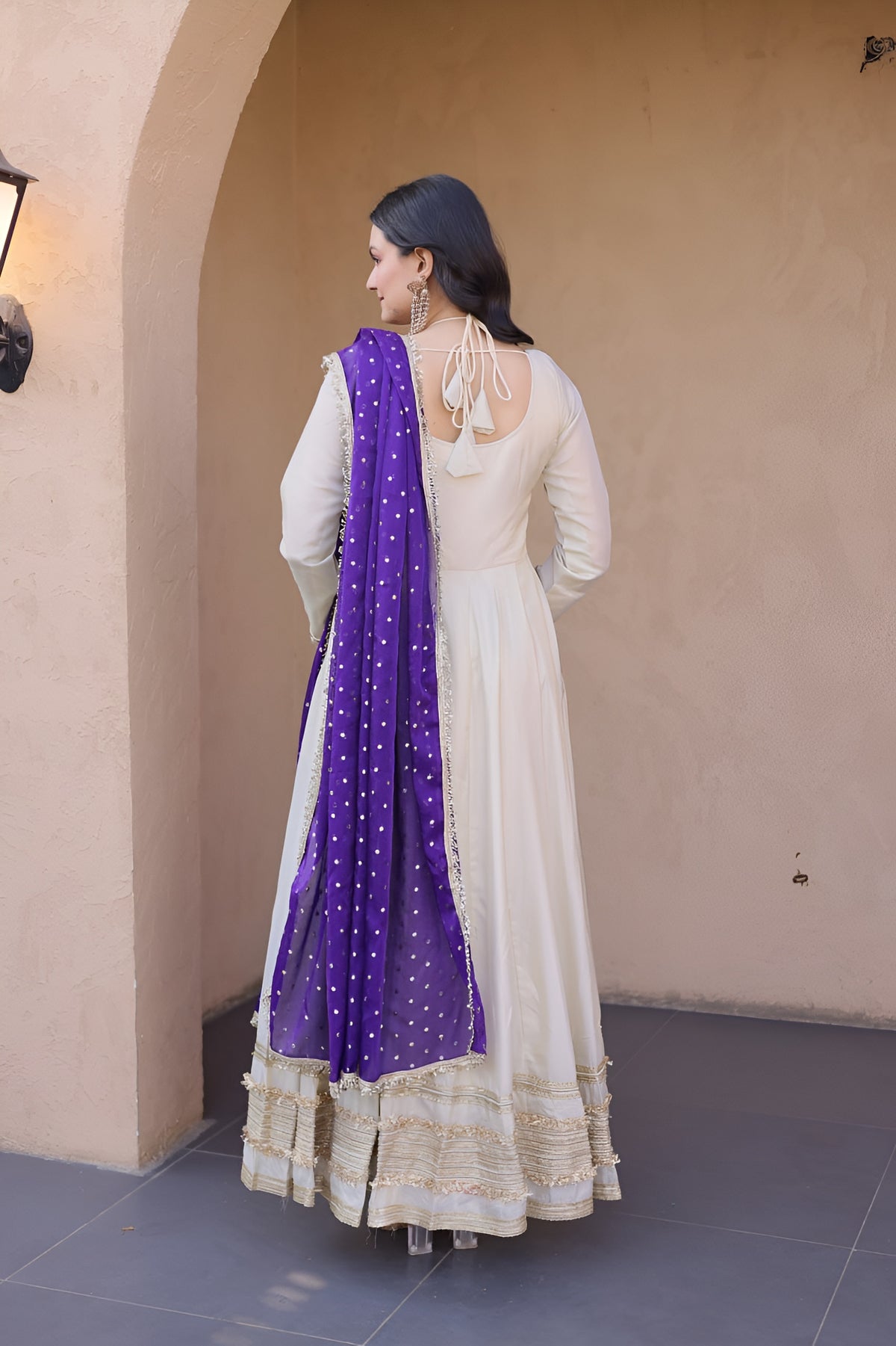 Designer Mirror Work Ethnic Gown With Dupatta