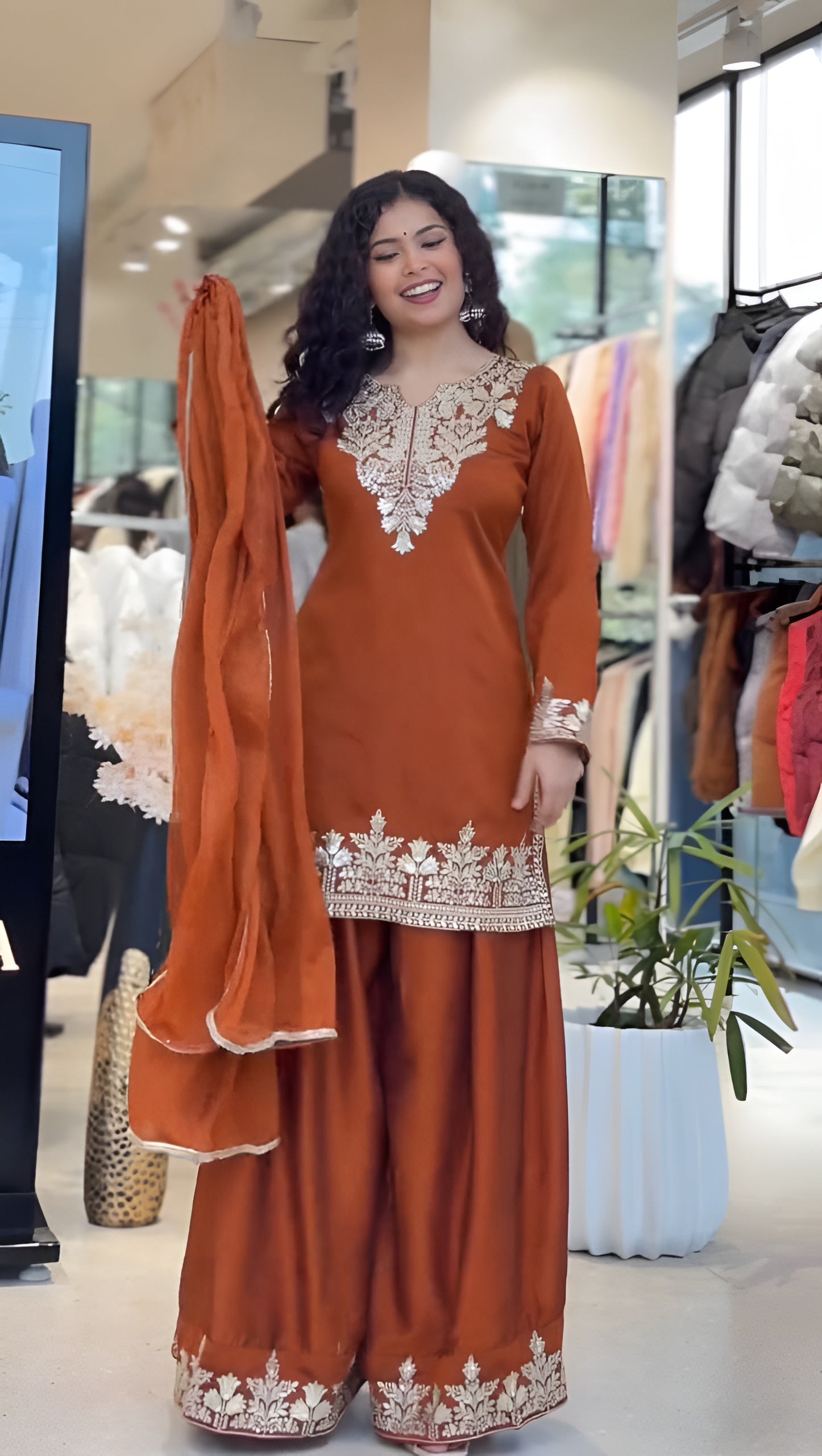 Premium Sequins Embroidered Palazzo Suit Set