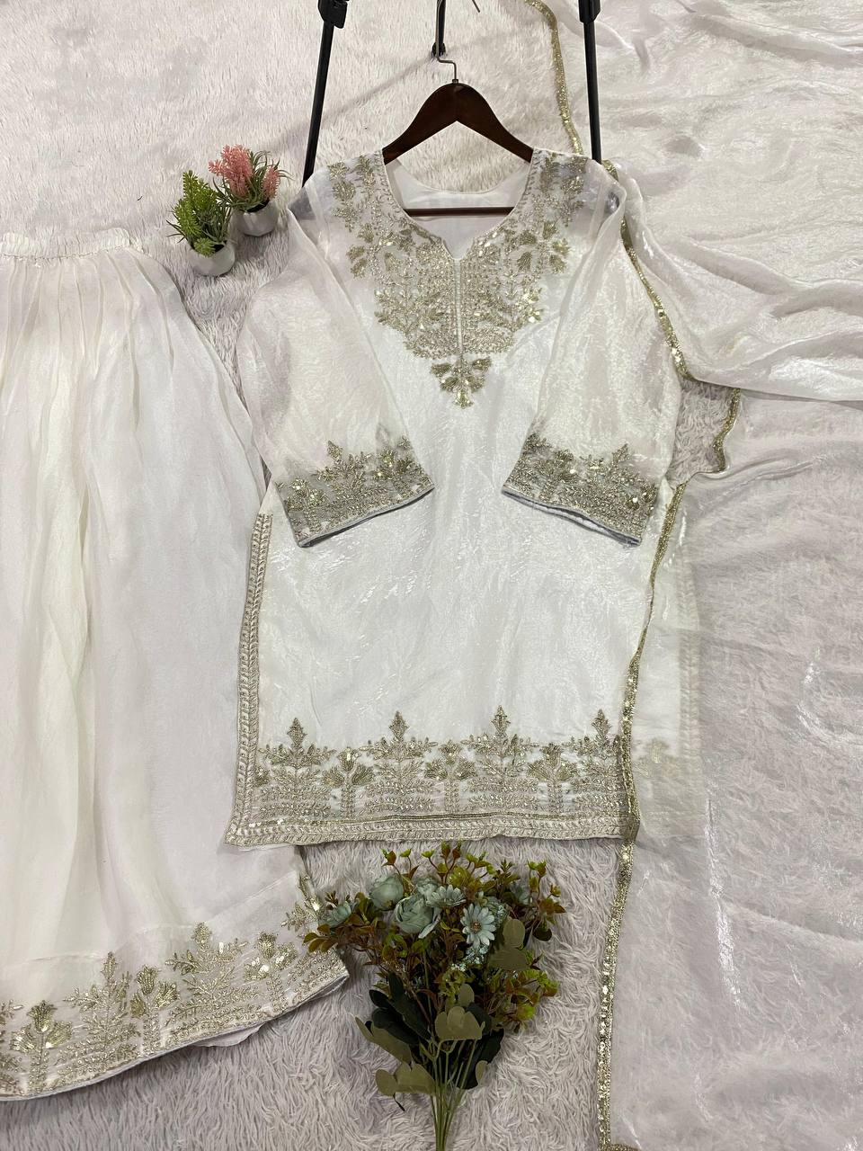 Premium Sequins Embroidered Palazzo Suit Set