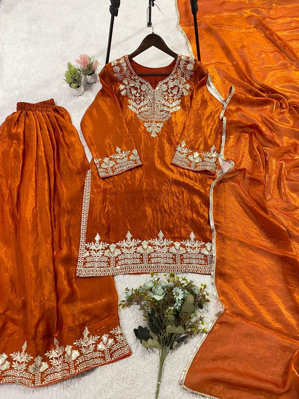 Premium Sequins Embroidered Palazzo Suit Set