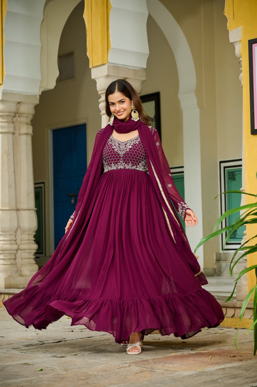 Designer Beads Embroidered Anarkali Gown Dupatta Set