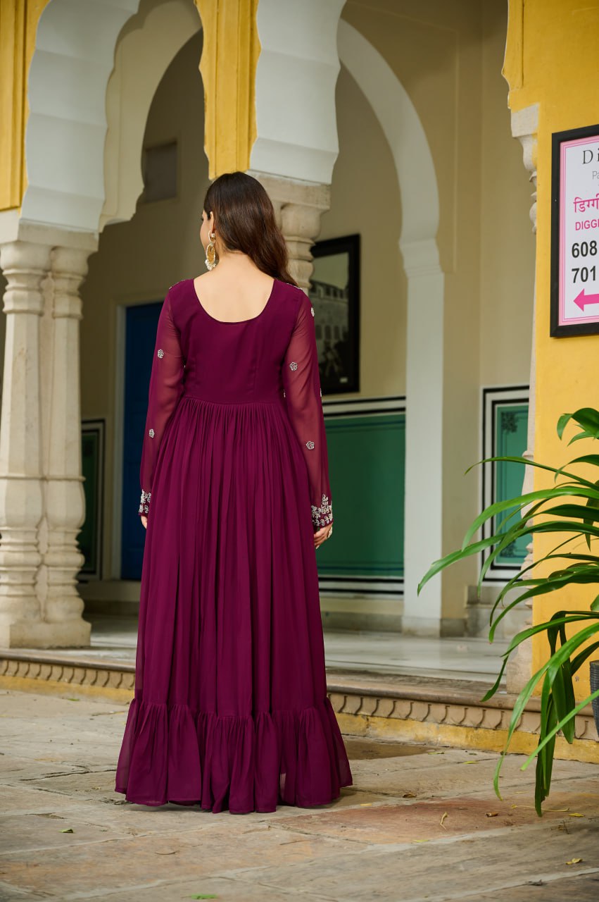 Designer Beads Embroidered Anarkali Gown Dupatta Set