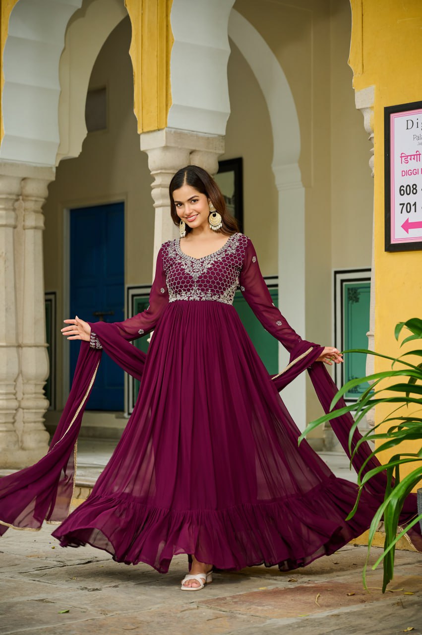 Designer Beads Embroidered Anarkali Gown Dupatta Set
