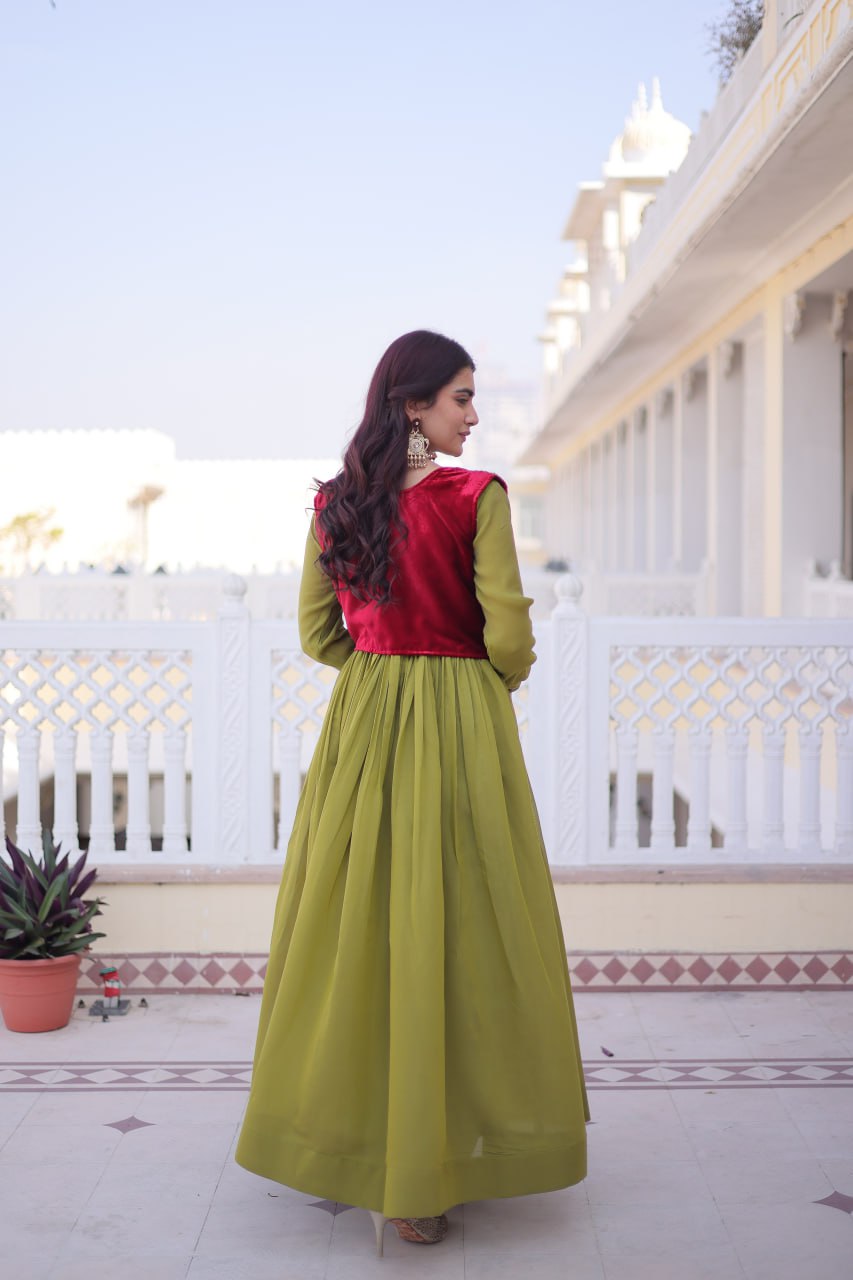 Designer Mal Chanderi Velvet Koti Anarkali Gown Set