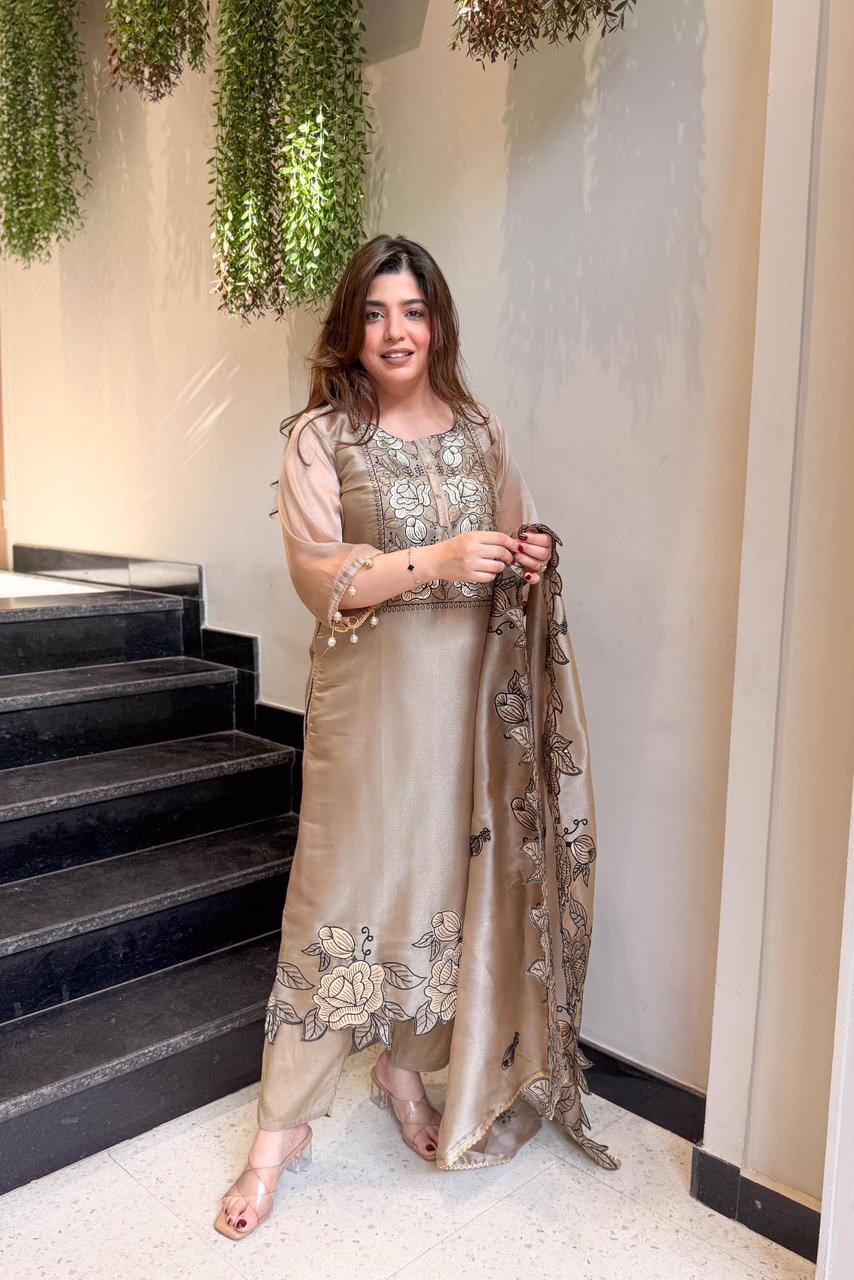 Designer Embroidered Cut Work Suit With Dupatta
