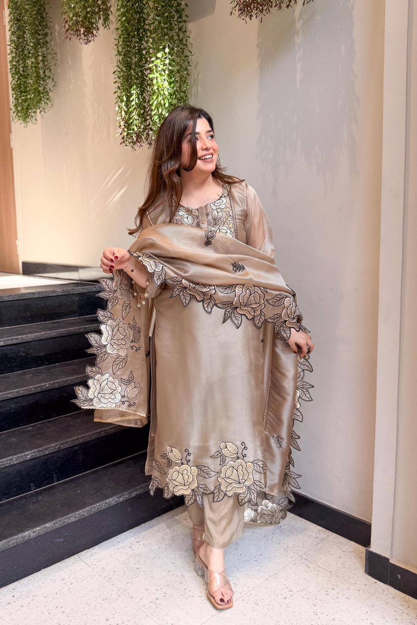 Designer Embroidered Cut Work Suit With Dupatta