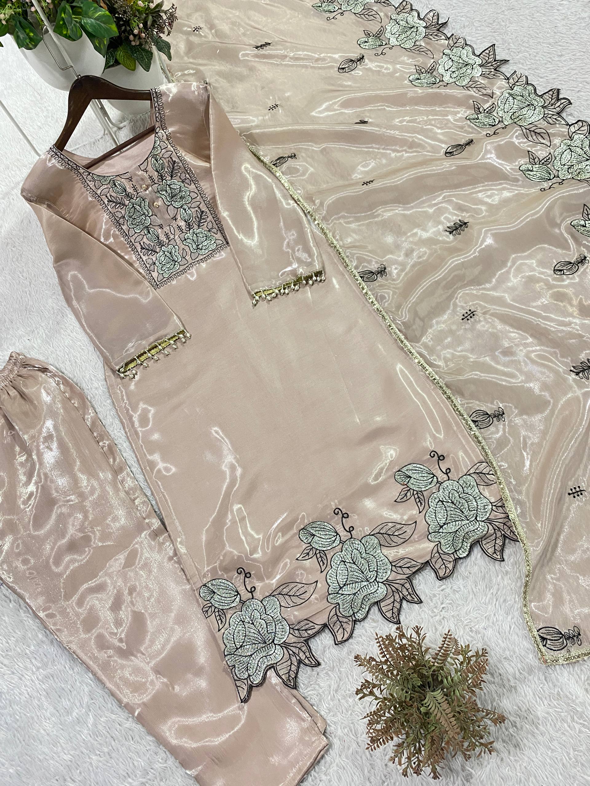 Designer Embroidered Cut Work Suit With Dupatta