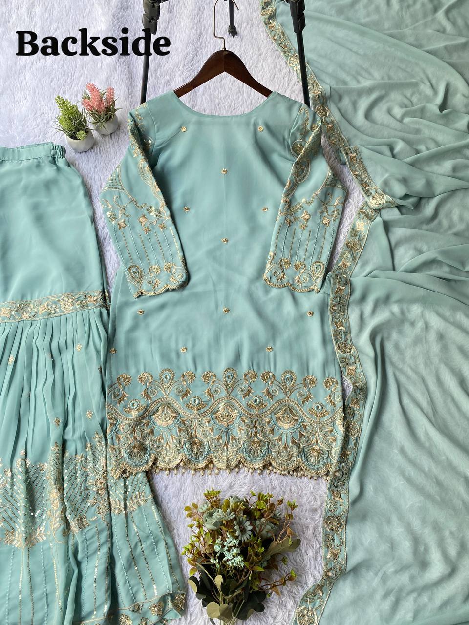 Designer Sequins Embroidered Sharara Set with Dupatta