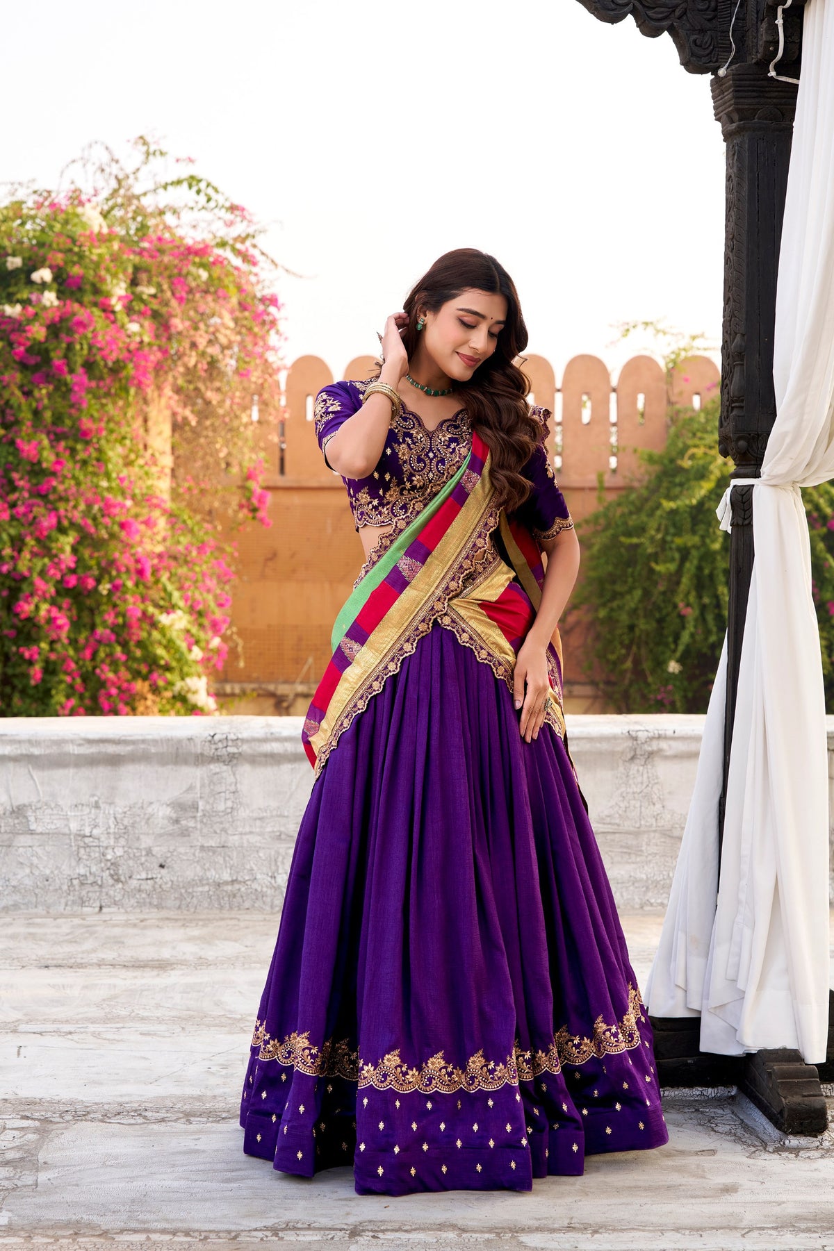 Designer Vichitra Silk Sequins Embroidered Lehenga Choli Set
