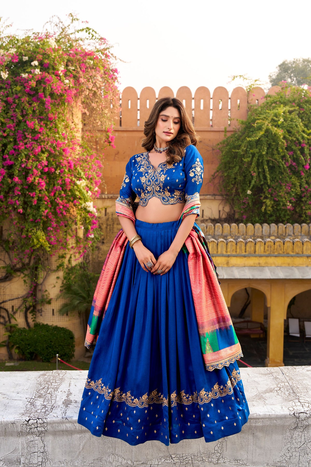 Designer Vichitra Silk Sequins Embroidered Lehenga Choli Set