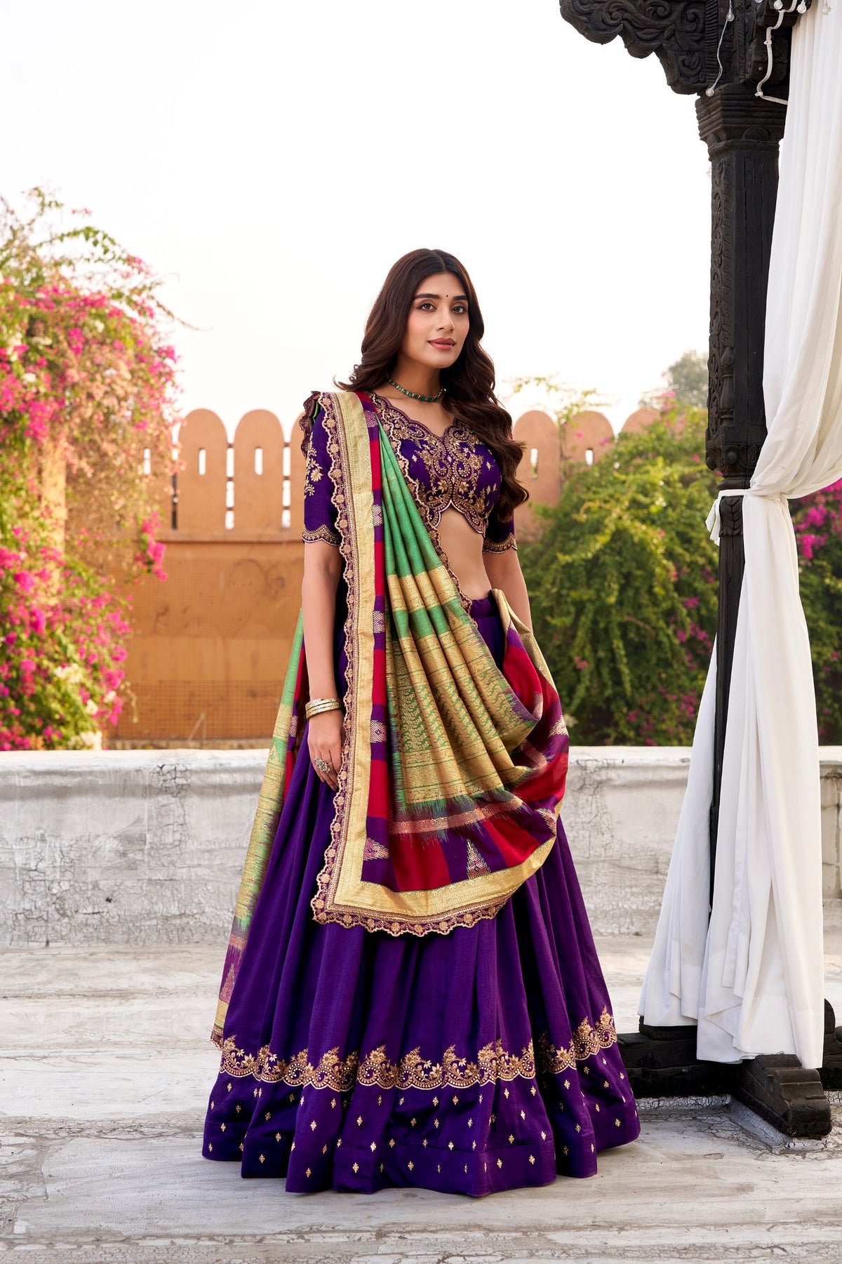 Designer Vichitra Silk Sequins Embroidered Lehenga Choli Set