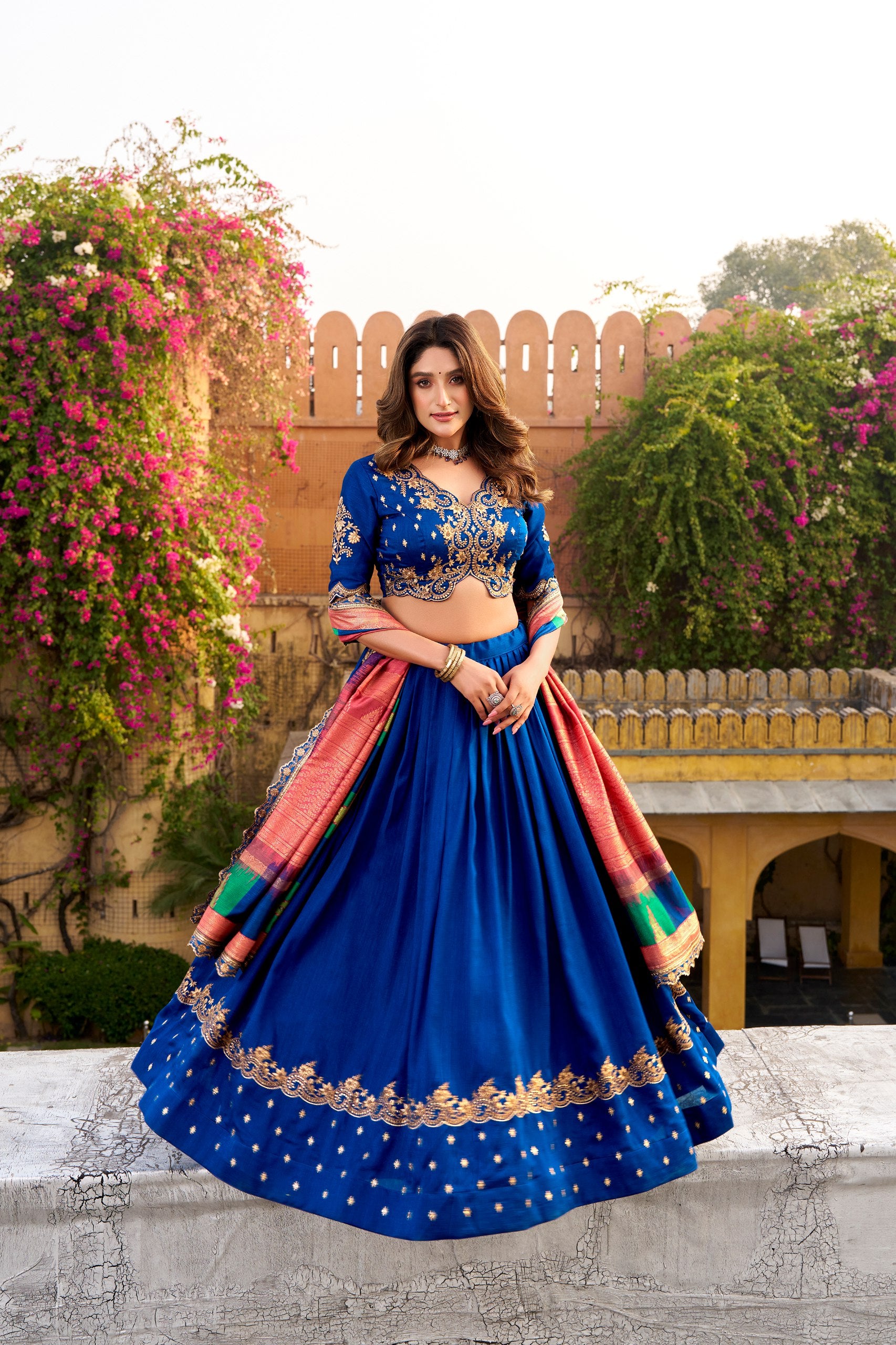 Designer Vichitra Silk Sequins Embroidered Lehenga Choli Set