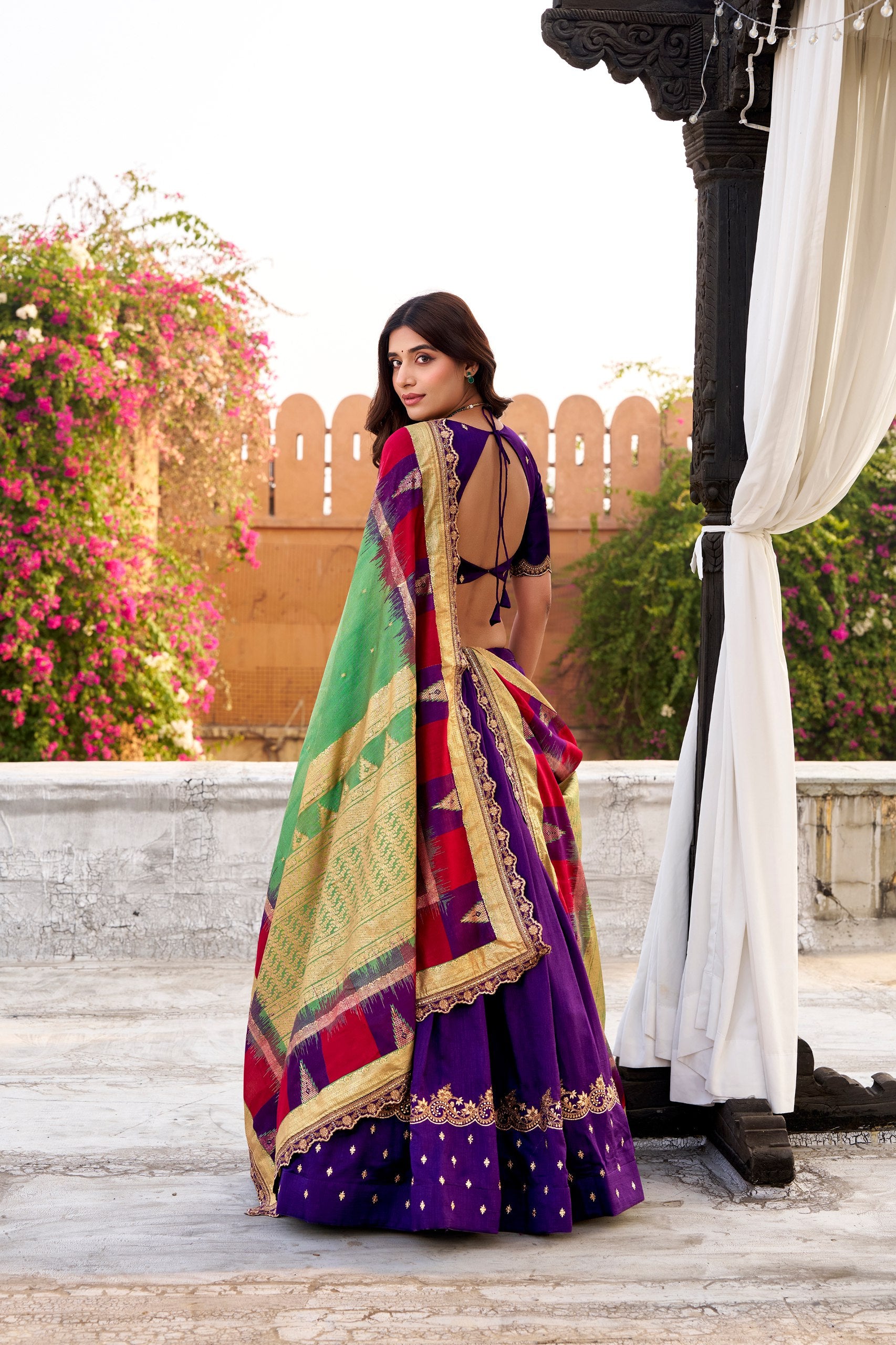 Designer Vichitra Silk Sequins Embroidered Lehenga Choli Set
