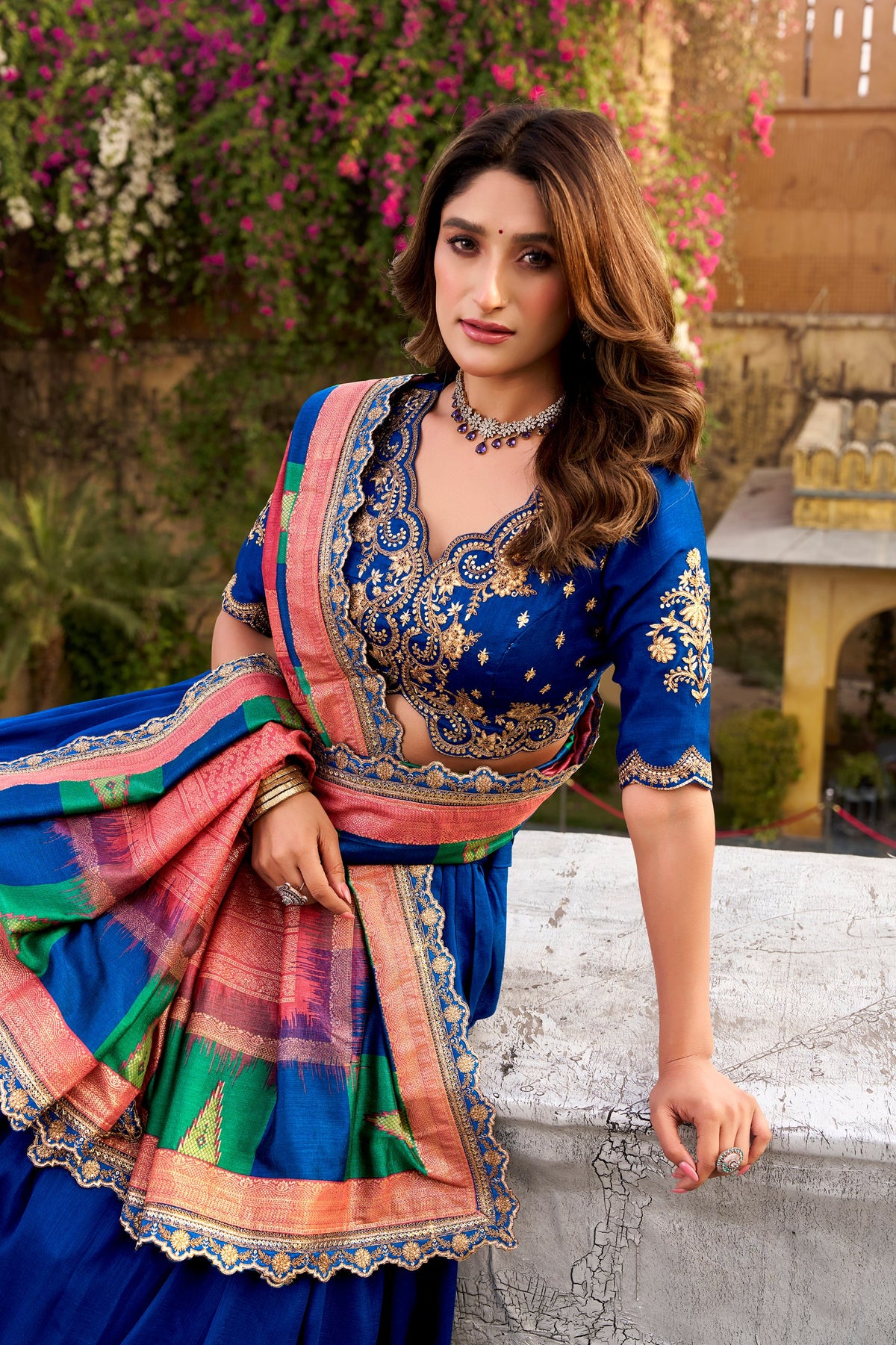 Designer Vichitra Silk Sequins Embroidered Lehenga Choli Set