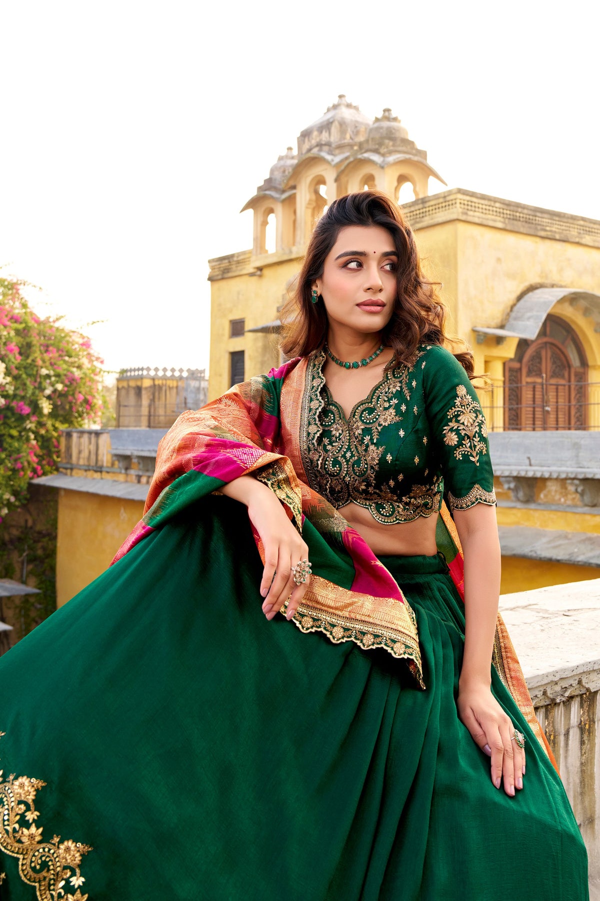 Designer Vichitra Silk Sequins Embroidered Lehenga Choli Set