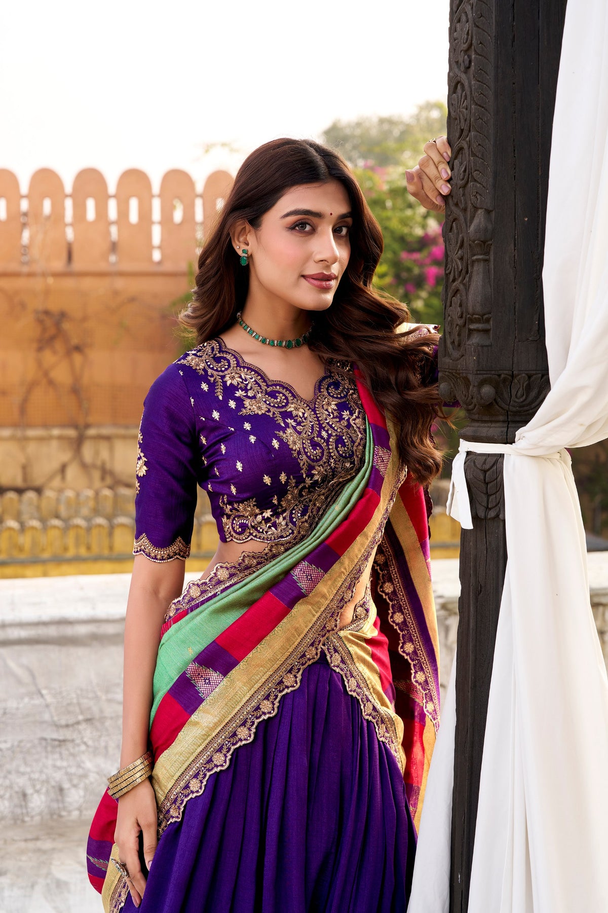 Designer Vichitra Silk Sequins Embroidered Lehenga Choli Set