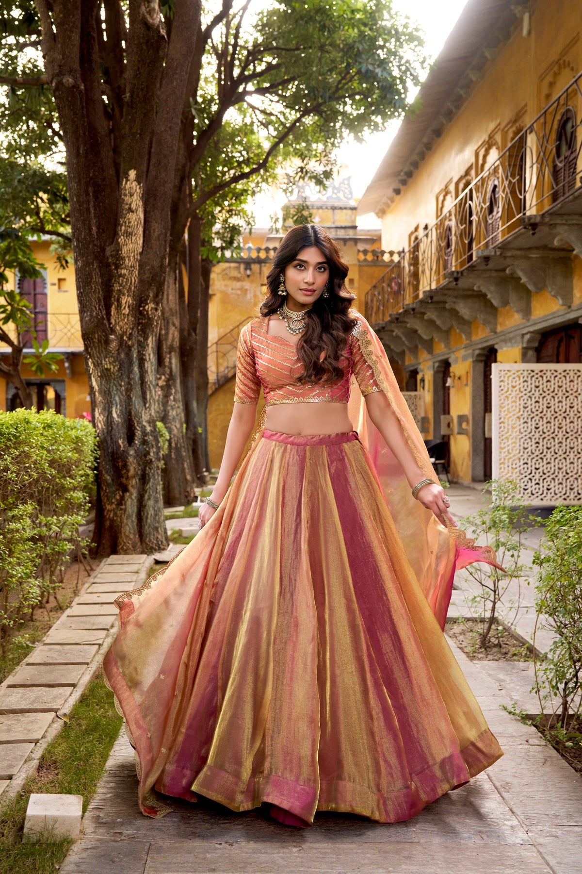 Designer Embroidered Carika Silk Lehenga Choli Set with Unstitched Blouse