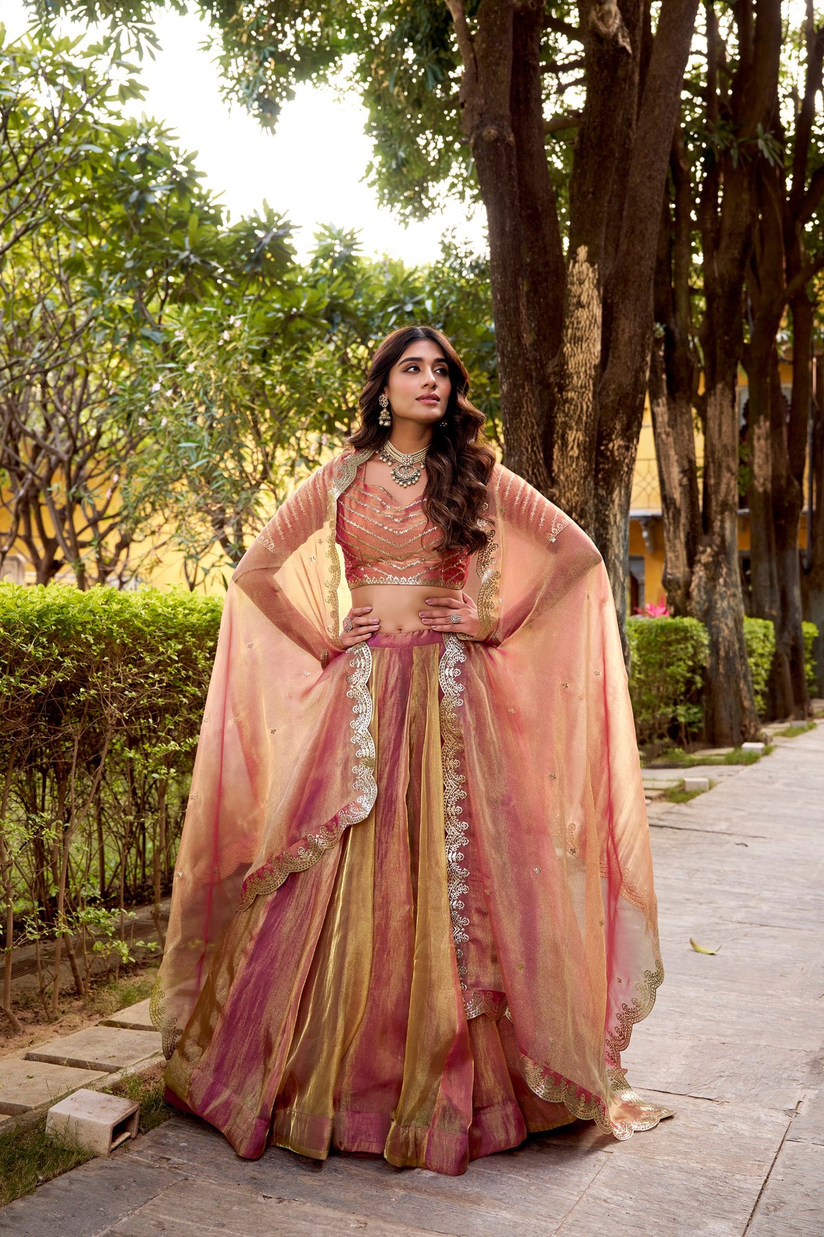 Designer Embroidered Carika Silk Lehenga Choli Set with Unstitched Blouse