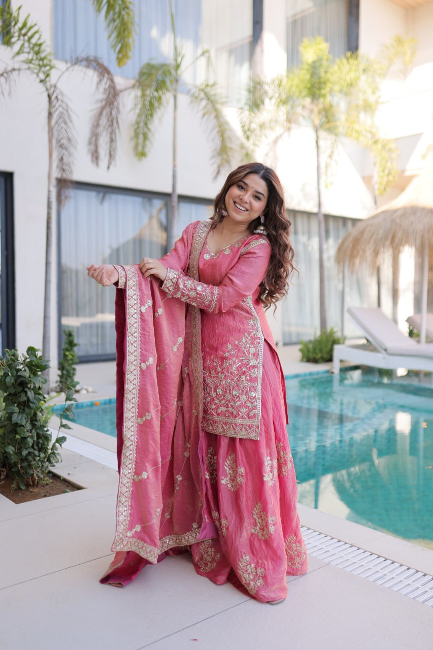 Designer Embroidered Sharara Suit Set
