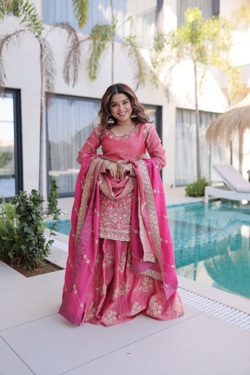 Designer Embroidered Sharara Suit Set