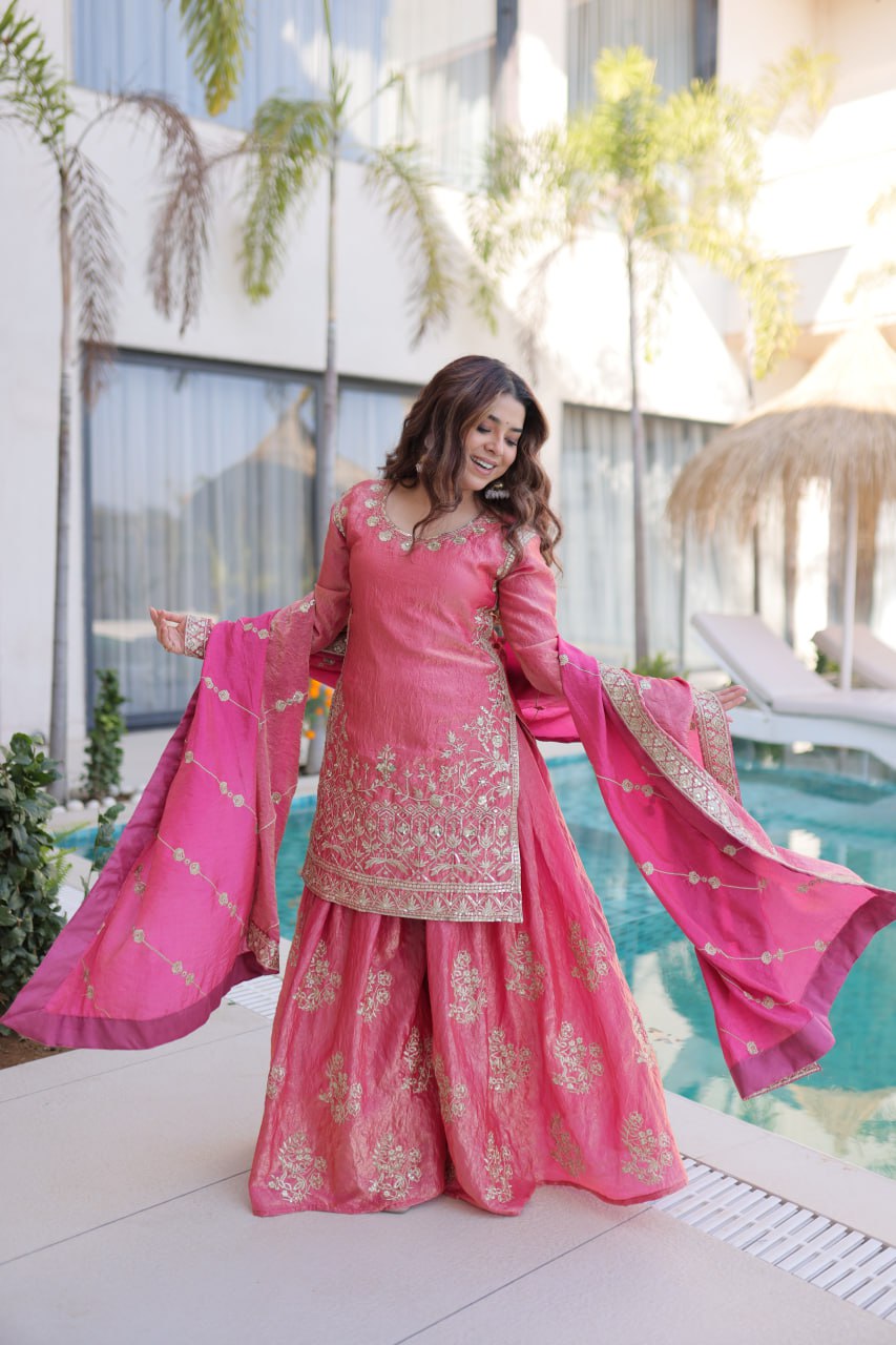 Designer Embroidered Sharara Suit Set