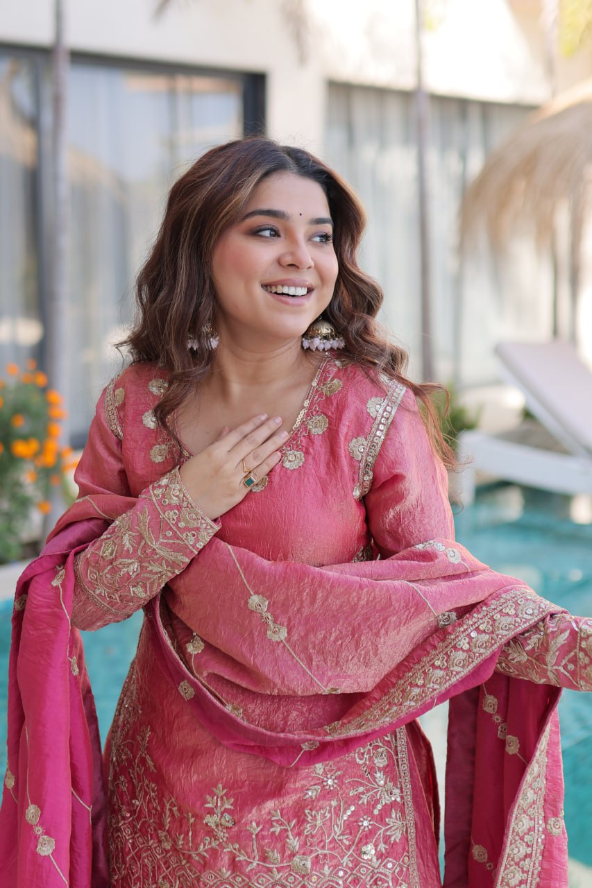 Designer Embroidered Sharara Suit Set