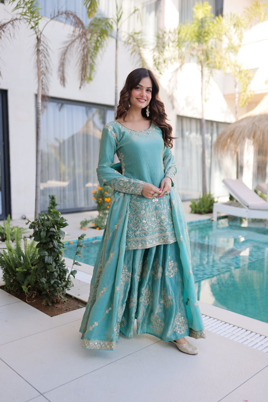Designer Embroidered Sharara Suit Set