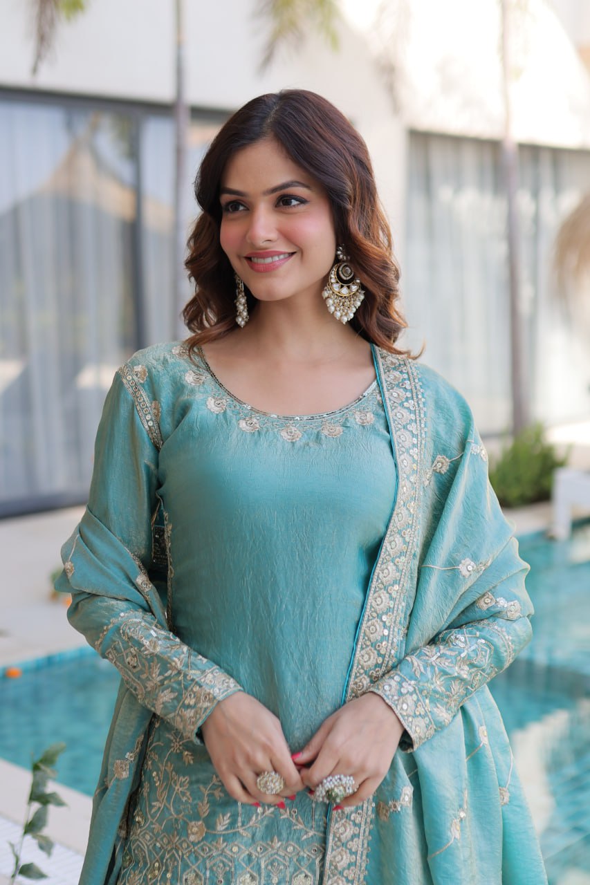 Designer Embroidered Sharara Suit Set