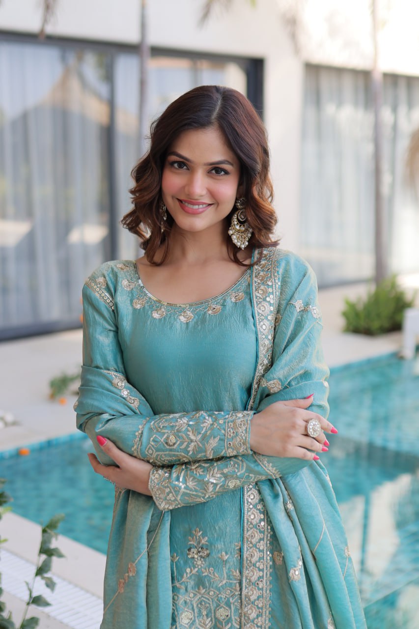 Designer Embroidered Sharara Suit Set