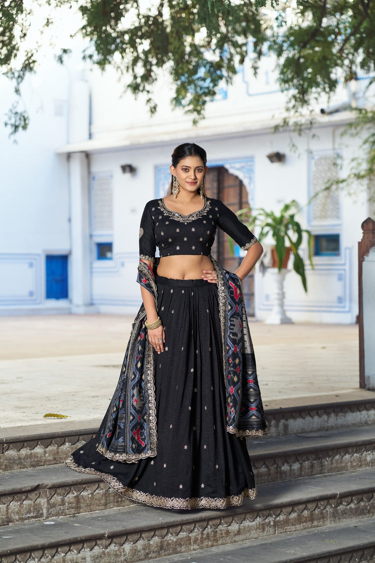 Premium Vichitra Silk Embroidered Lehenga Set
