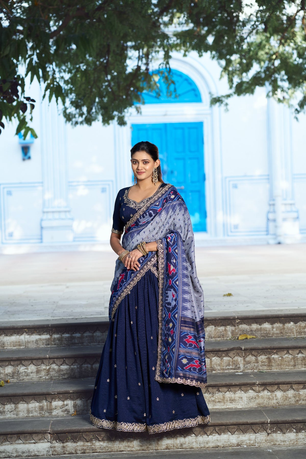 Premium Vichitra Silk Embroidered Lehenga Set