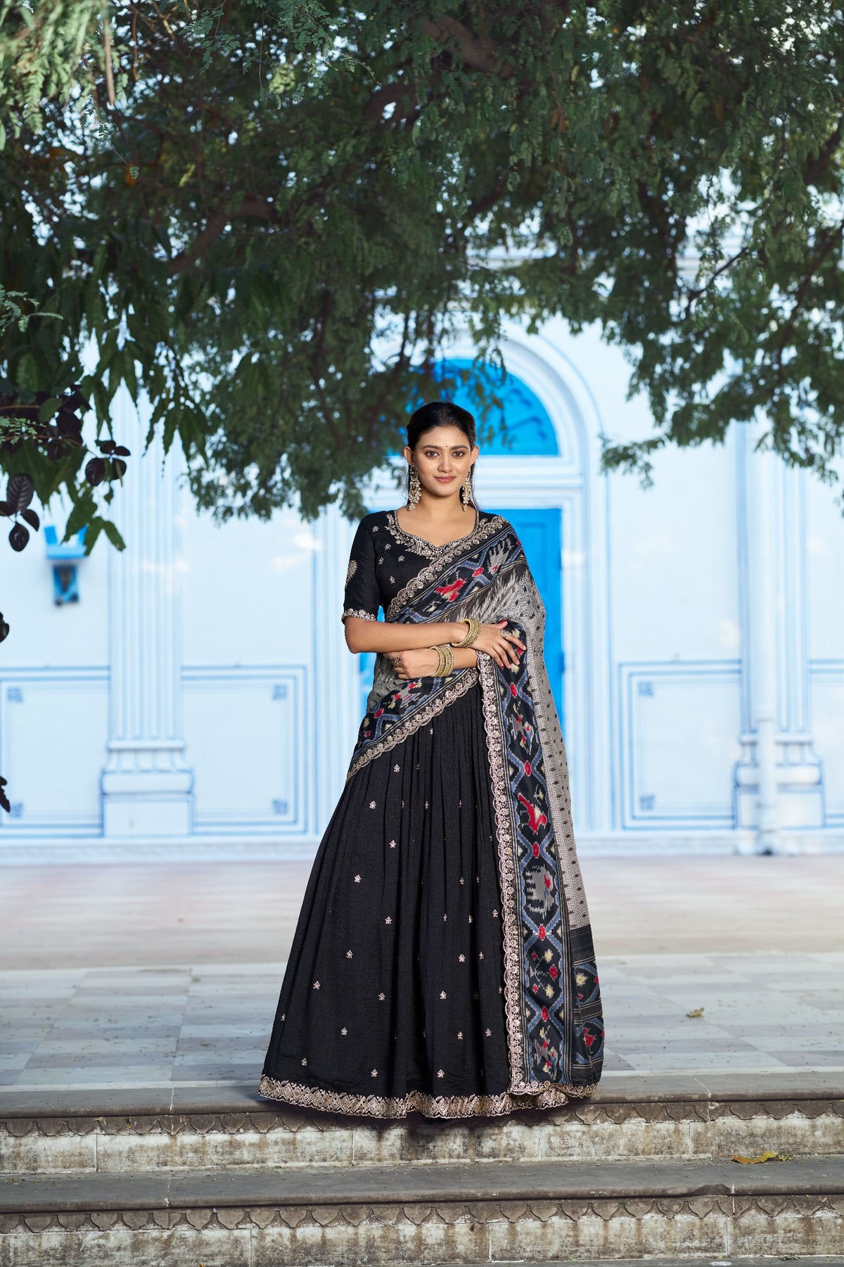 Premium Vichitra Silk Embroidered Lehenga Set