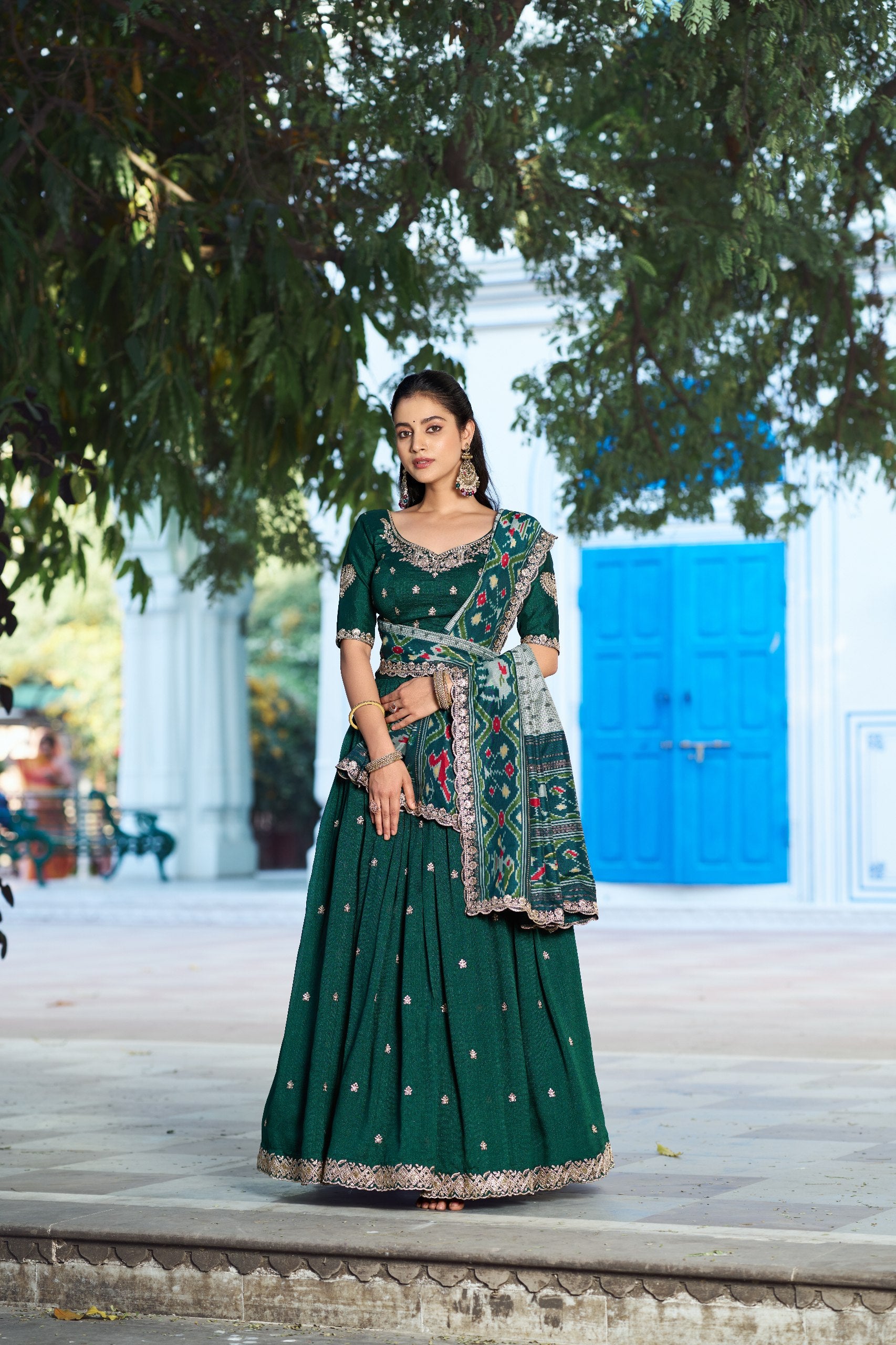 Premium Vichitra Silk Embroidered Lehenga Set