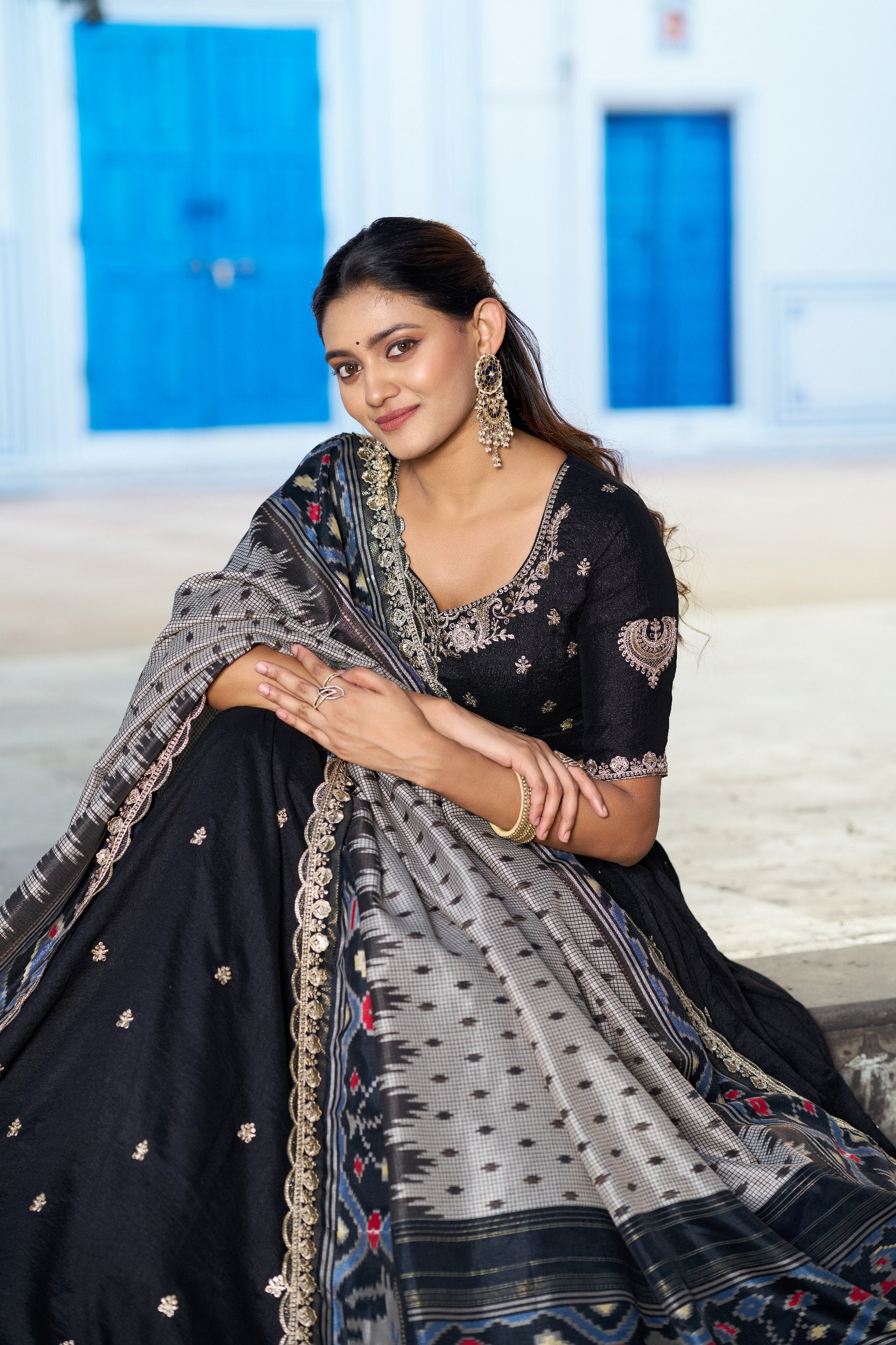 Premium Vichitra Silk Embroidered Lehenga Set