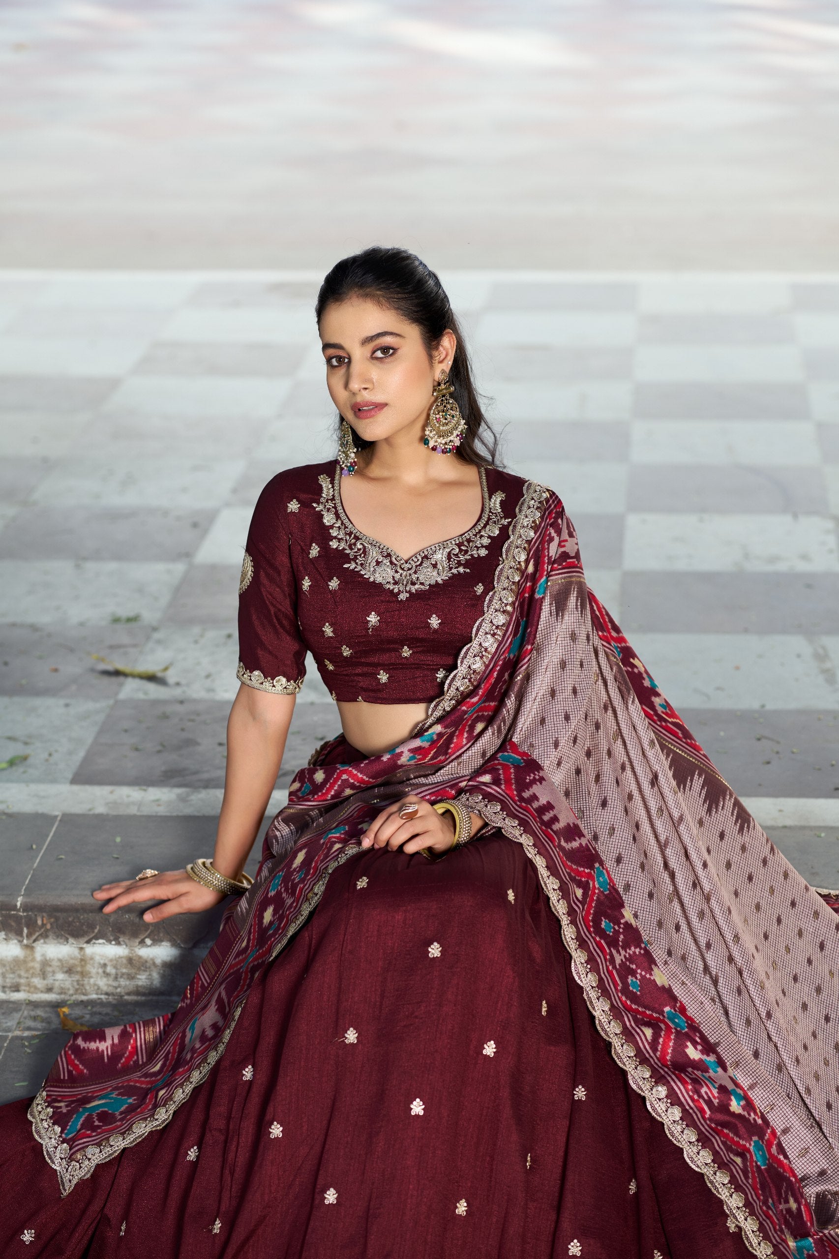 Premium Vichitra Silk Embroidered Lehenga Set
