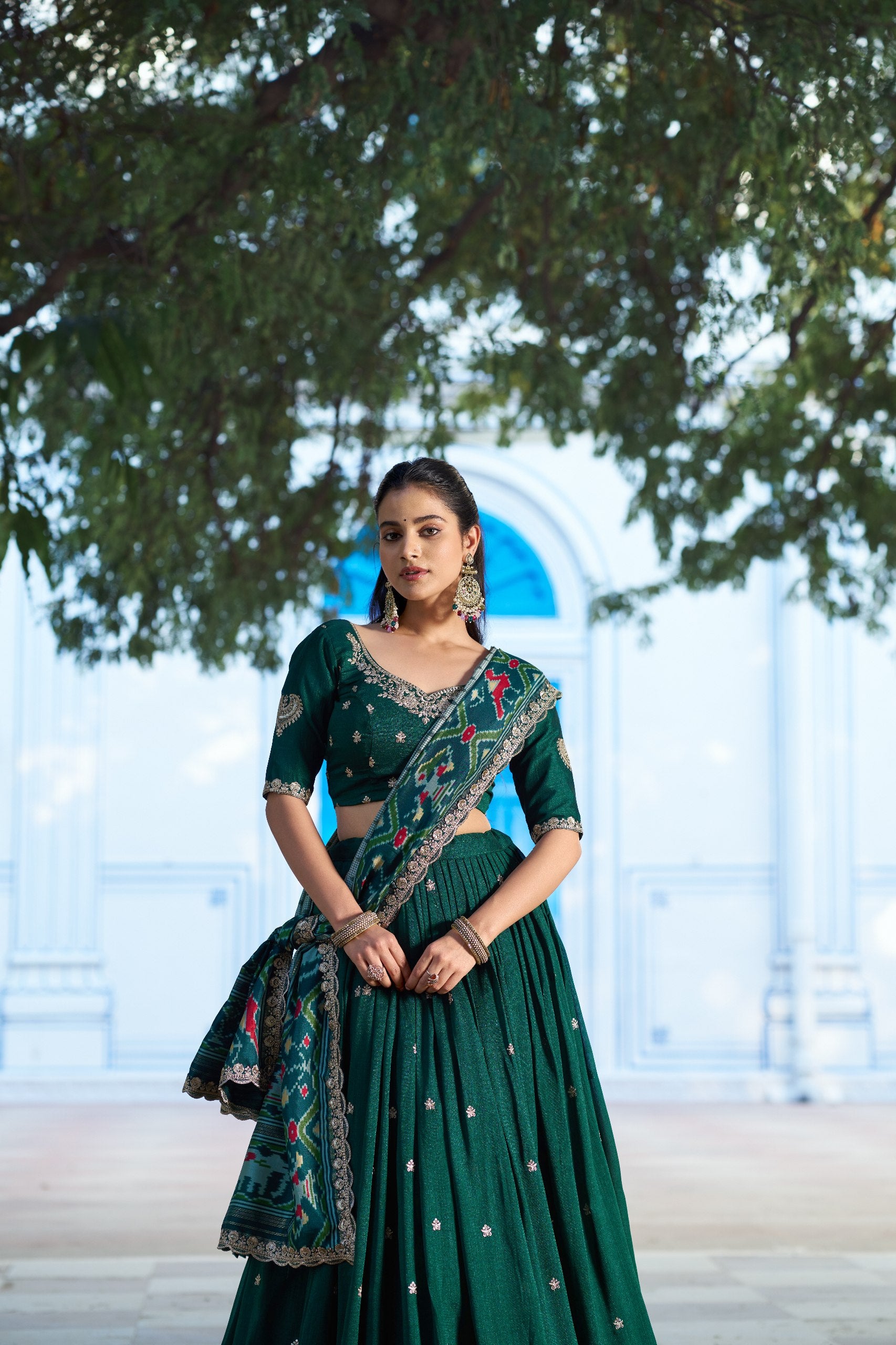 Premium Vichitra Silk Embroidered Lehenga Set