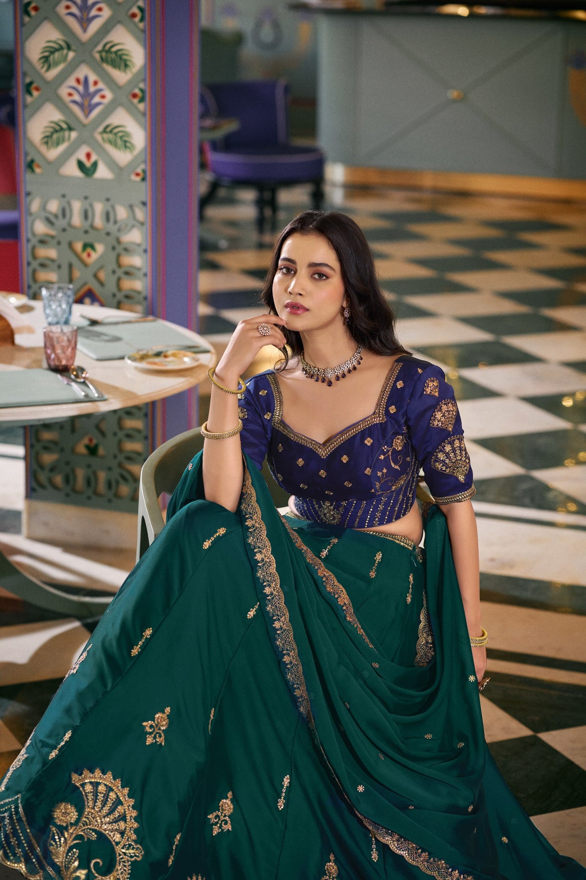 Designer Rangoli Silk Sequins Embroidered Lehenga Choli Set